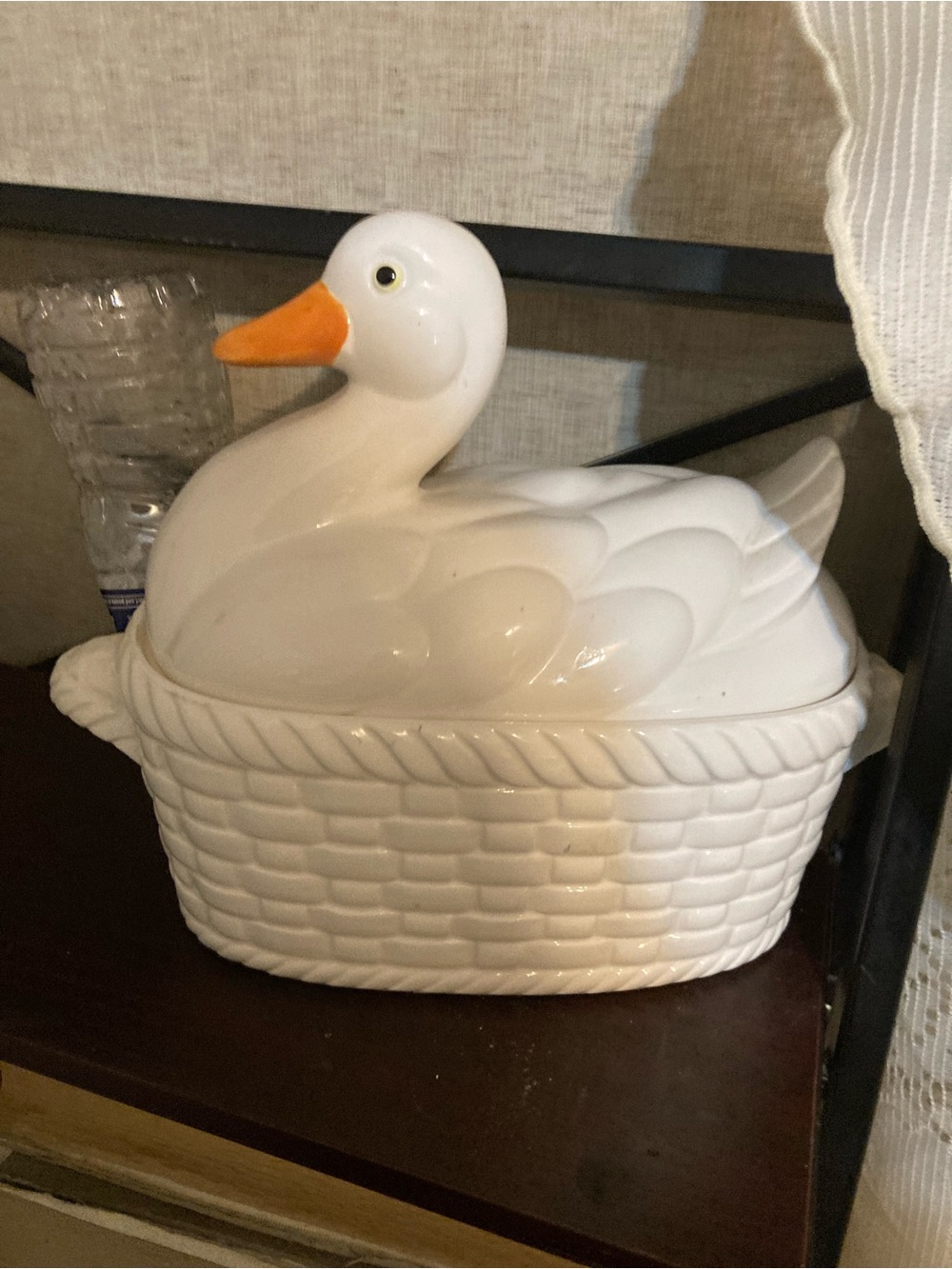 White Ceramic Duck Canister with Orange Beak - Decorative Serveware